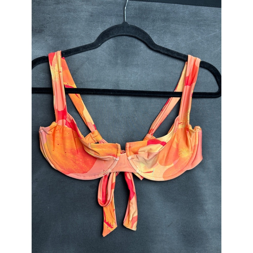 L*Space Bikini Top Large Orange Pink Abstract Floral Underwire Demi Swim Top L